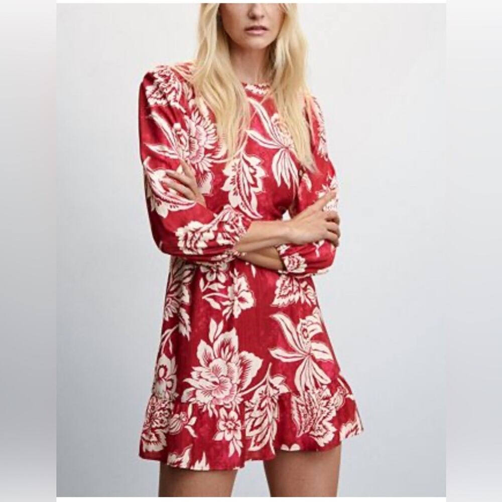 Mango Red and White Floral Mini Dress